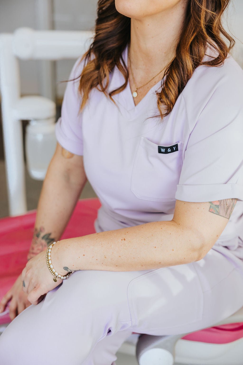 HAUT D'UNIFORME SHEPHERD AVEC POCHES (COL EN V) - LILAS - WILL&YOU