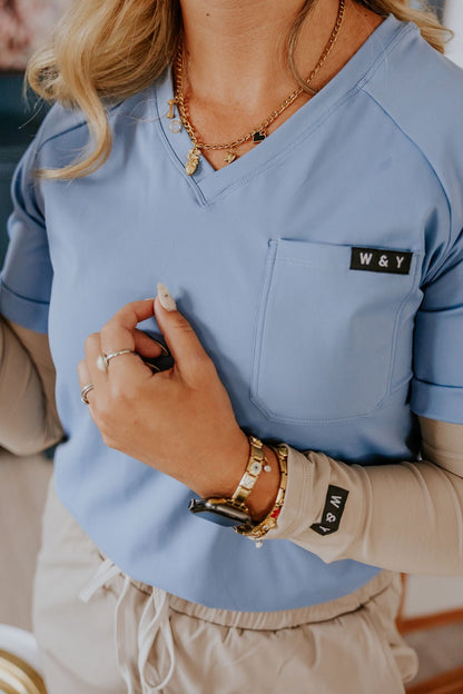 HAUT D'UNIFORME SHEPHERD SANS POCHE (COL EN V) - BLEU ACIER - WILL&YOU